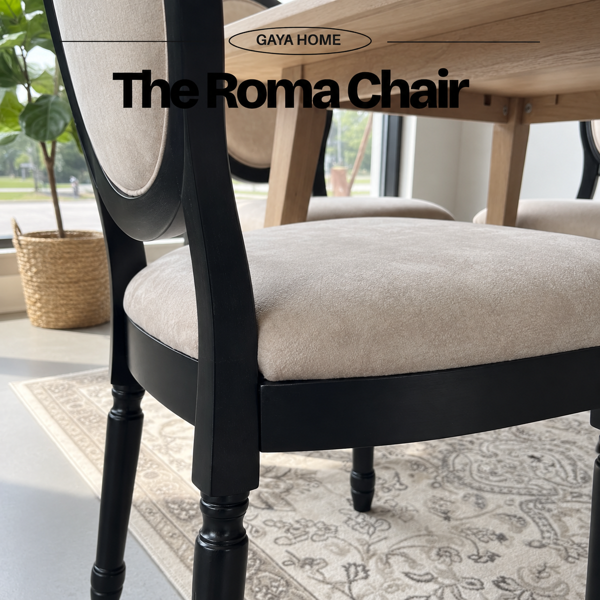 Close-up of Roma chair seat and oval-back frame from the side