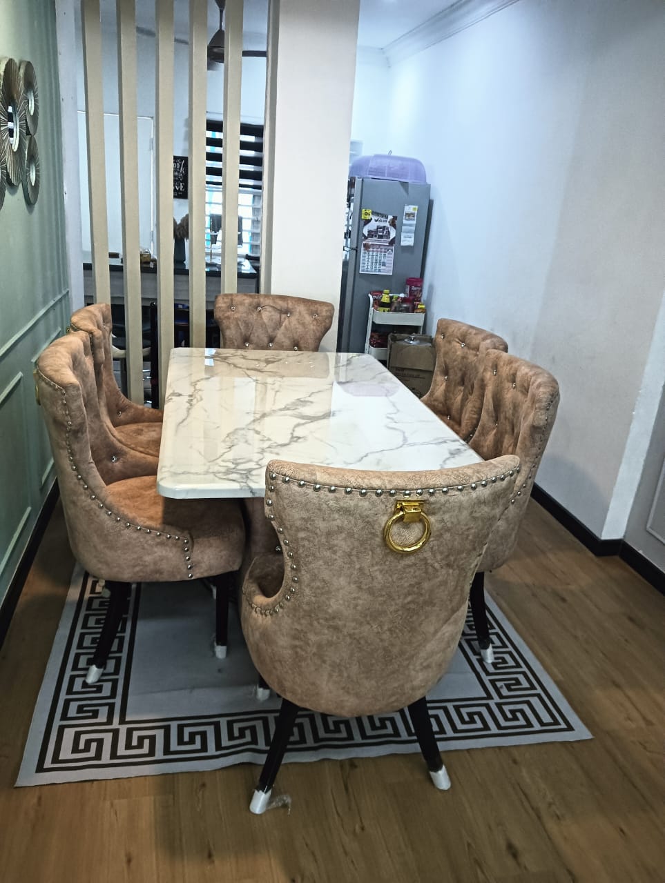 Elegant Butterfly Marble Dining Set with Luxurious Velvet Chairs - Gaya Home