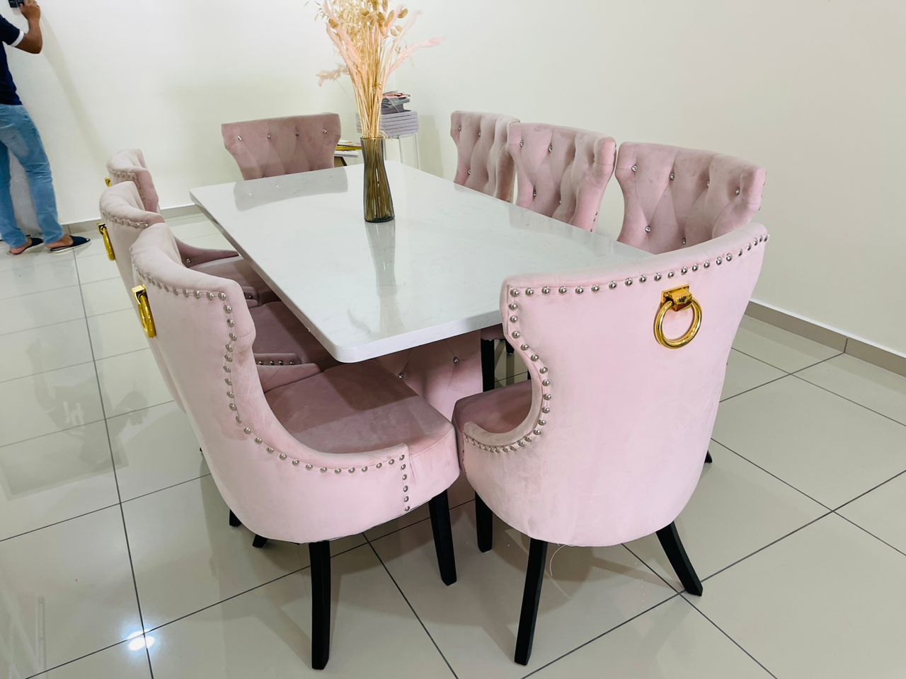 Elegant Butterfly Marble Dining Set with Luxurious Velvet Chairs - Gaya Home