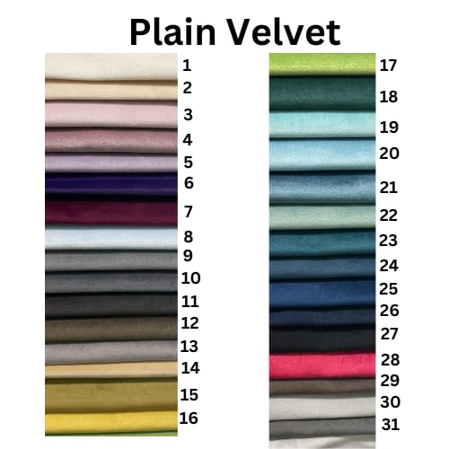 Plain velvet colour swatches for Gaya Home furniture