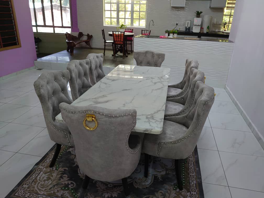 Helana Marble Dining Set with Luxurious Velvet Chairs - Gaya Home