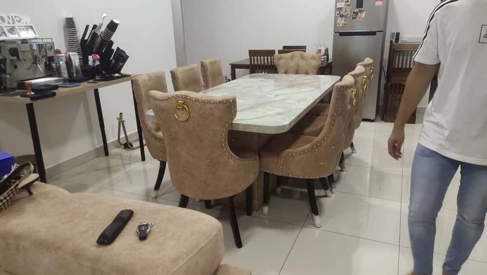 Helana Marble Dining Set with Luxurious Velvet Chairs - Gaya Home
