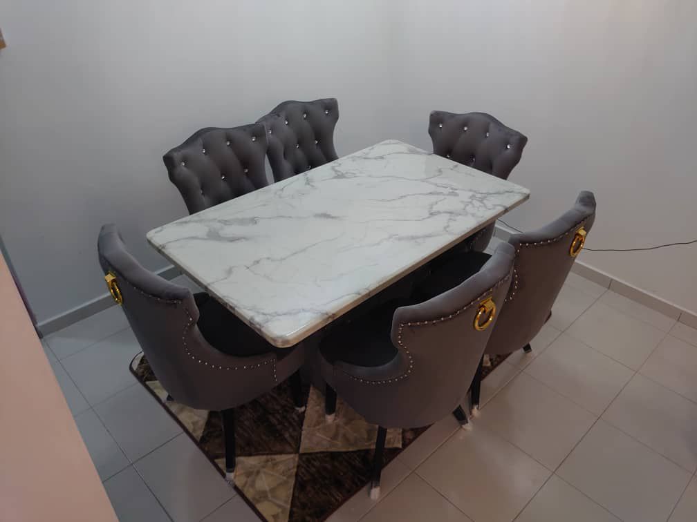 Helana Marble Dining Set with Luxurious Velvet Chairs - Gaya Home