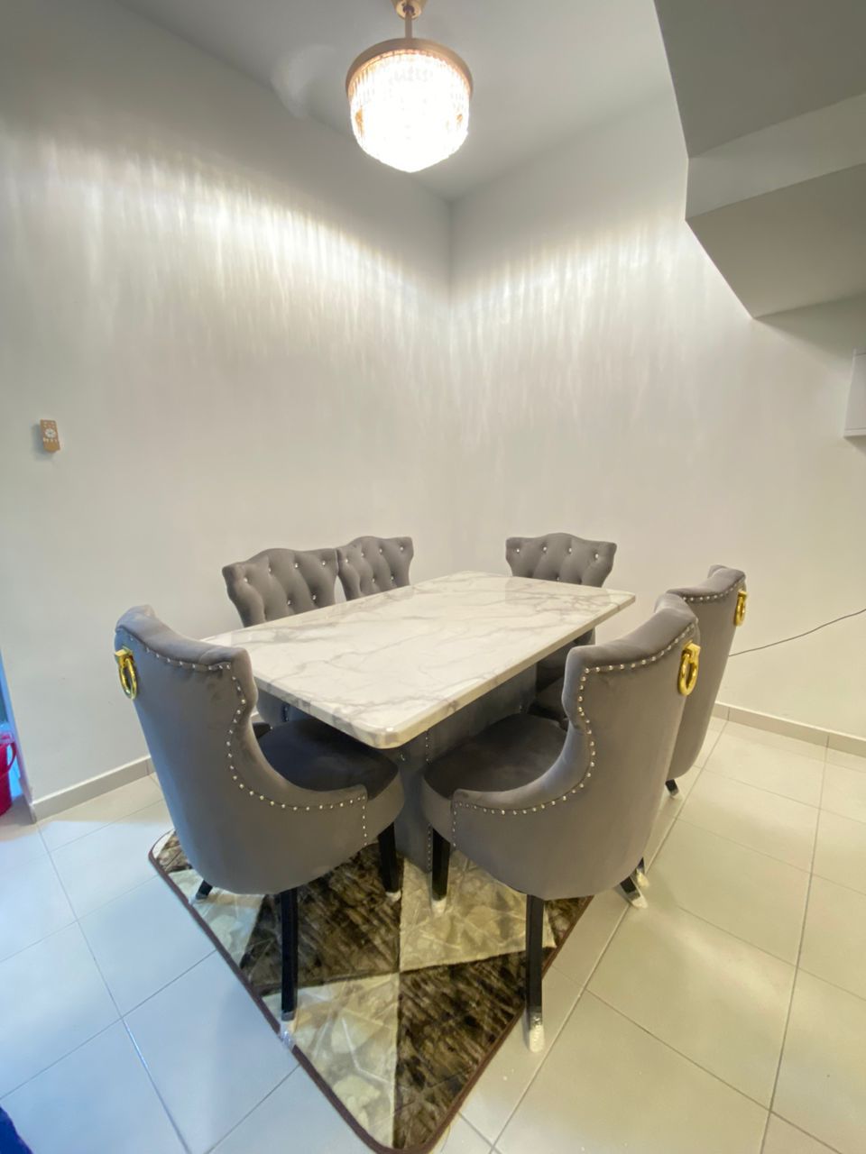 Helana Marble Dining Set with Luxurious Velvet Chairs - Gaya Home