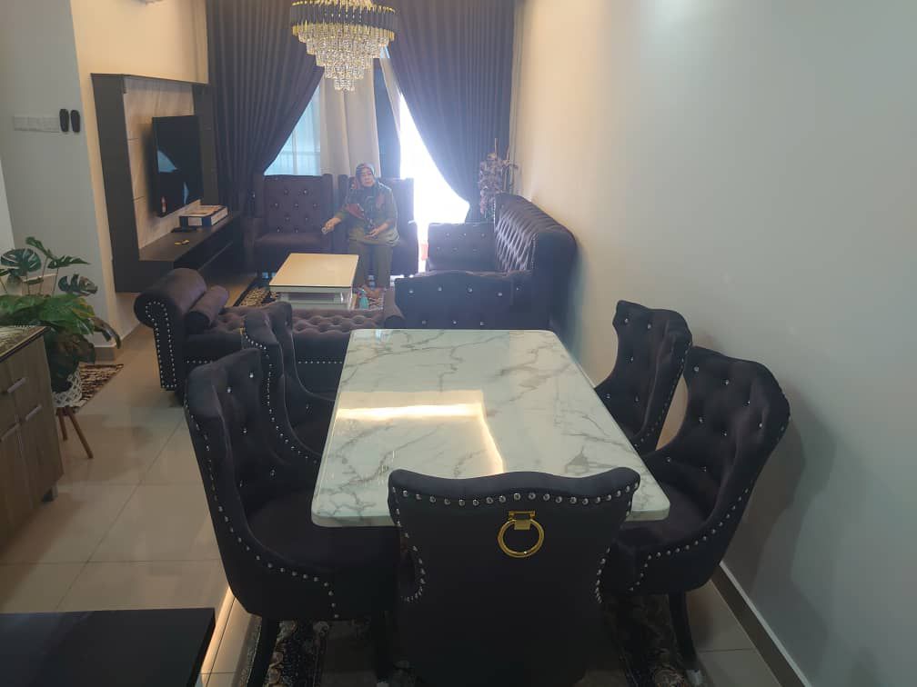 Helana Marble Dining Set with Luxurious Velvet Chairs - Gaya Home