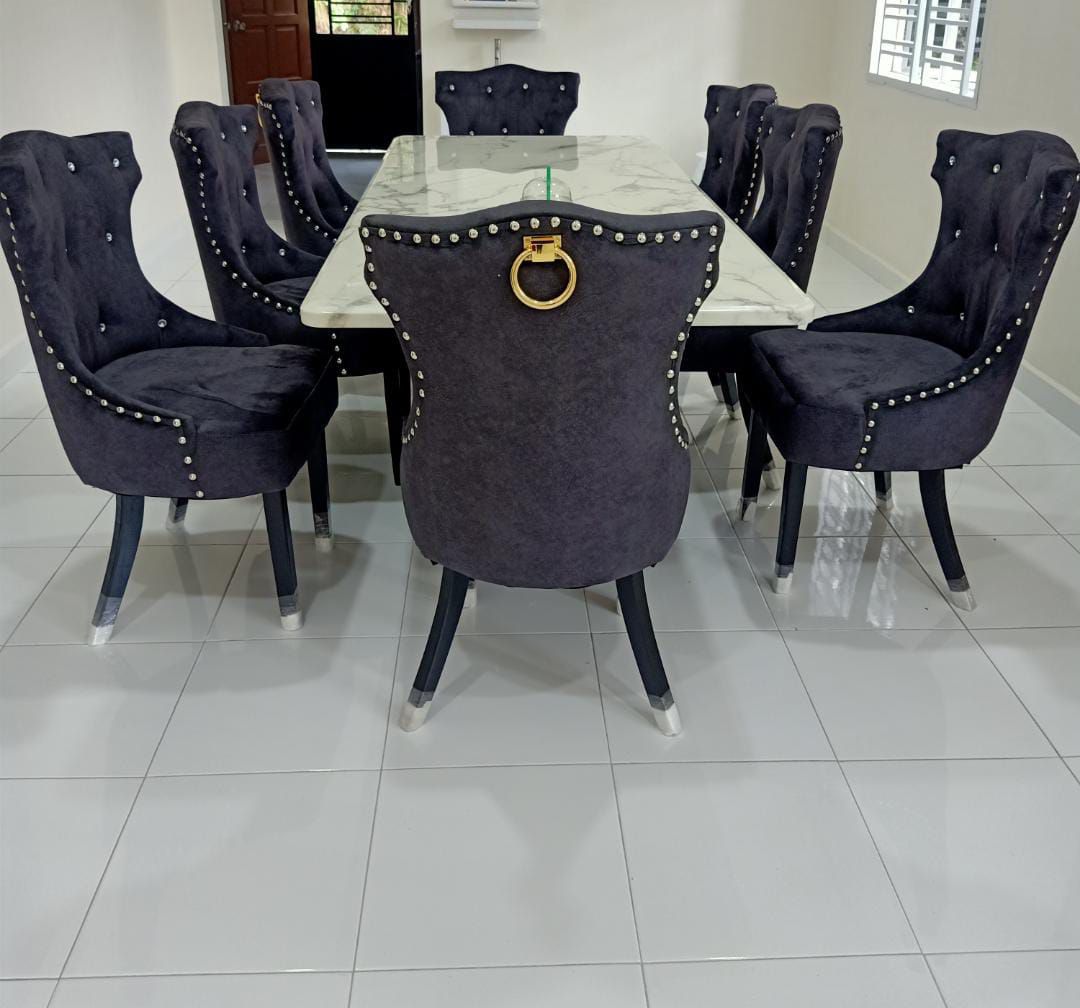 Helana Marble Dining Set with Luxurious Velvet Chairs - Gaya Home