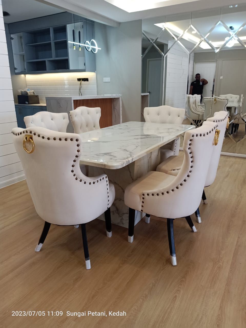Helana Marble Dining Set with Luxurious Velvet Chairs - Gaya Home