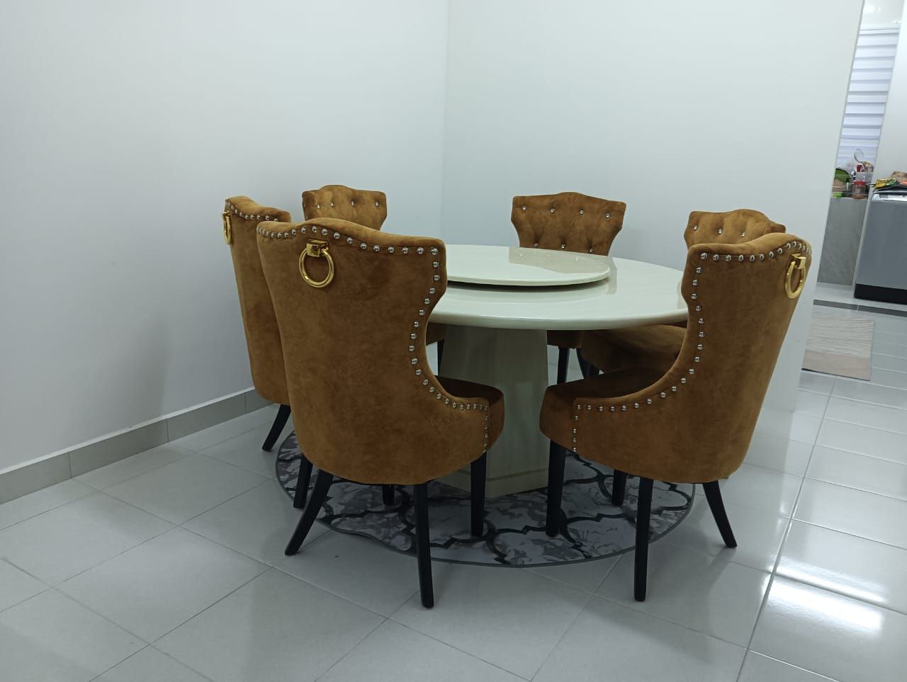 Helana Marble Dining Set with Luxurious Velvet Chairs - Gaya Home