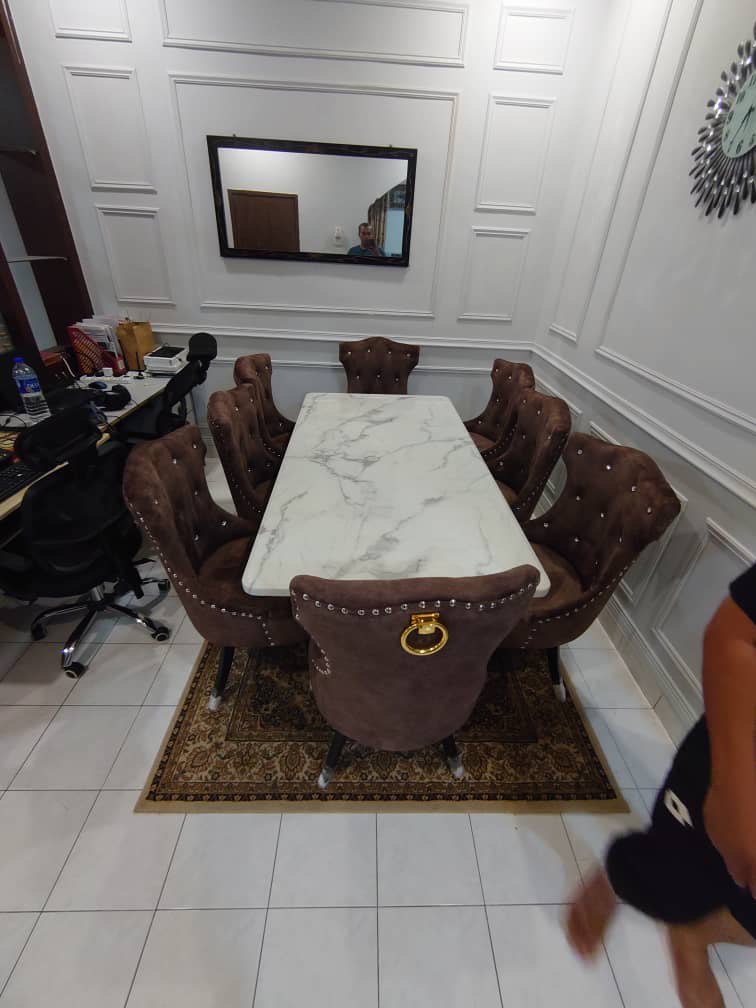 Helana Marble Dining Set with Luxurious Velvet Chairs - Gaya Home