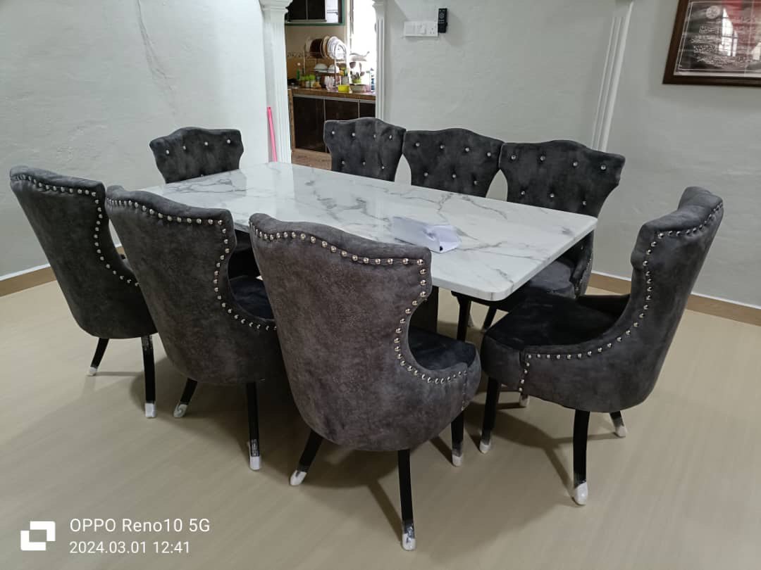 Helana Marble Dining Set with Luxurious Velvet Chairs - Gaya Home