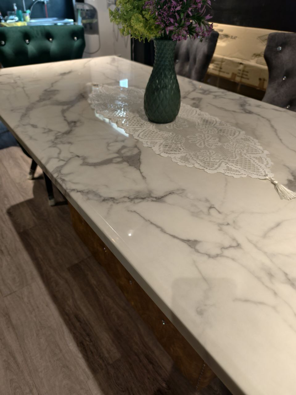 The Roma Dining Set | Luxury Marble Top Table with Neo-Classical Medallion Chairs