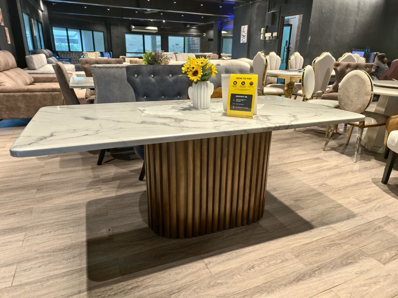 Poko Wooden Based Marble Table