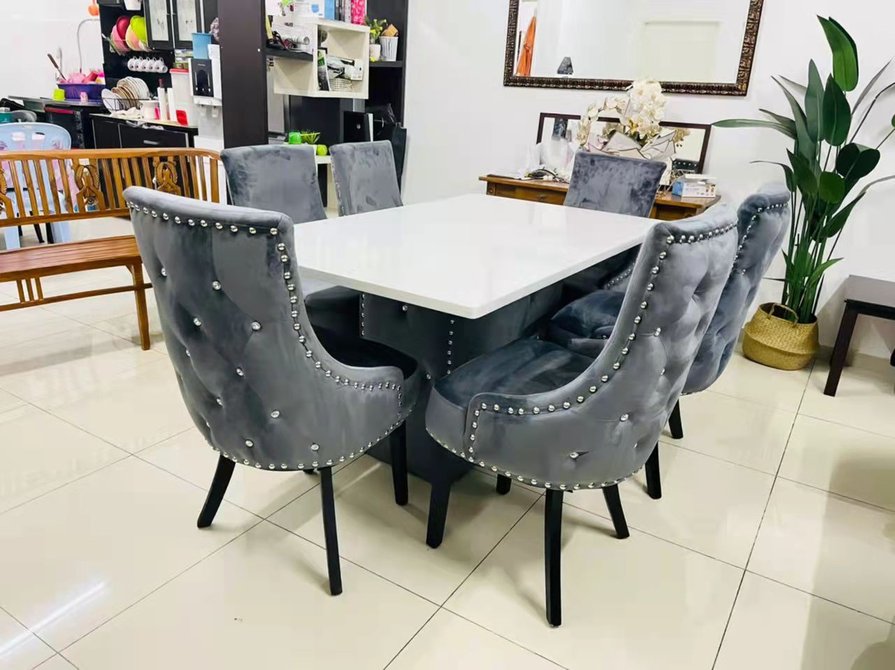 TITAN 𝐌𝐞𝐣𝐚 𝐌𝐚𝐤𝐚𝐧 Marble Dining Table Table Set 6 seaters / 8 seaters / Free Shipping | Shopee Malaysia