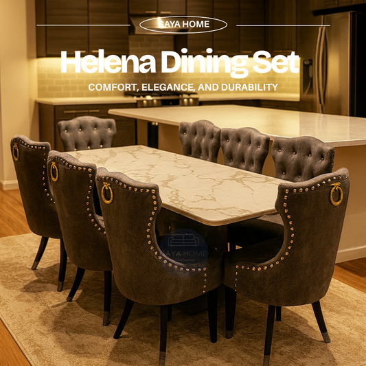 Helana Marble Dining Set with Luxurious Velvet Chairs