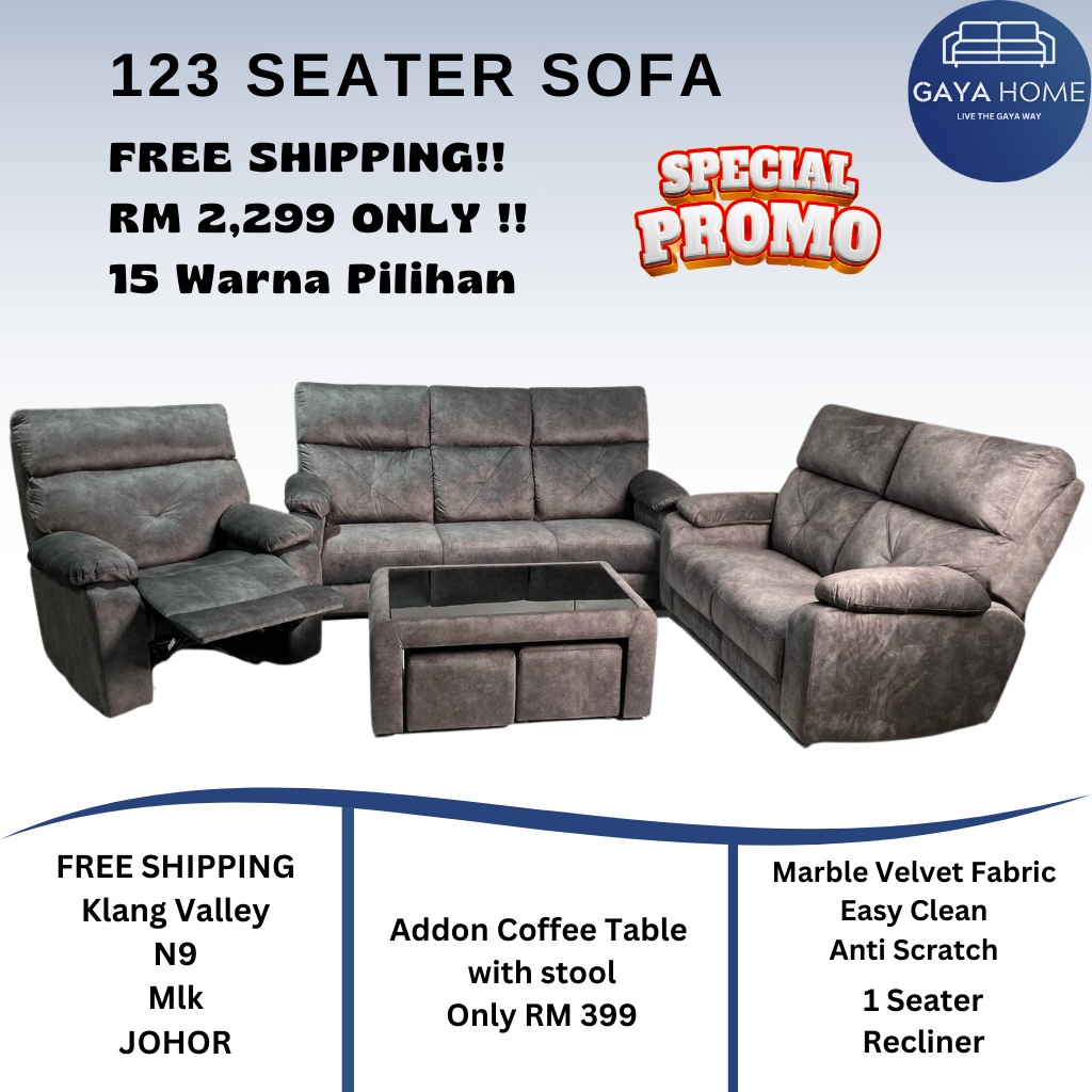 Luxurious 123 Seater Sofa Set with Recliner - Multiple Colors Available, Free Shipping Malaysia - Gaya Home