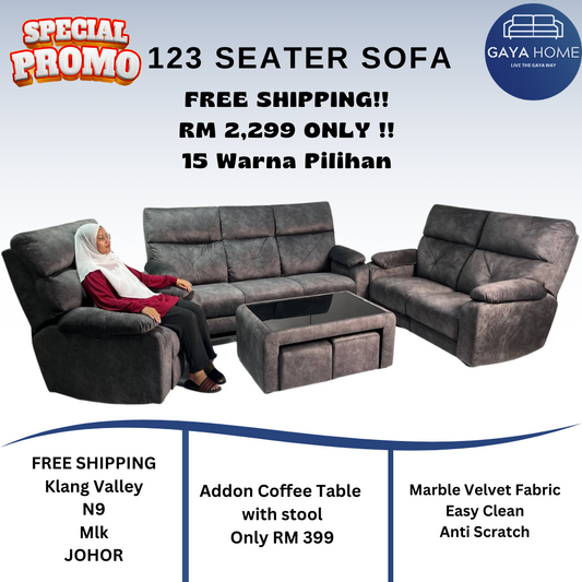 Luxurious 123 Seater Sofa Set with Recliner - Multiple Colors Available, Free Shipping Malaysia - Gaya Home