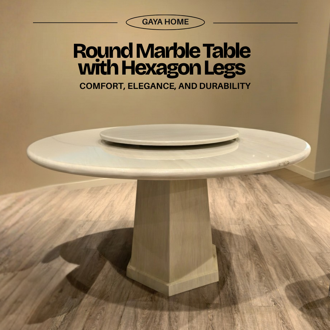 Round Marble Table with Hexagon Marble Legs