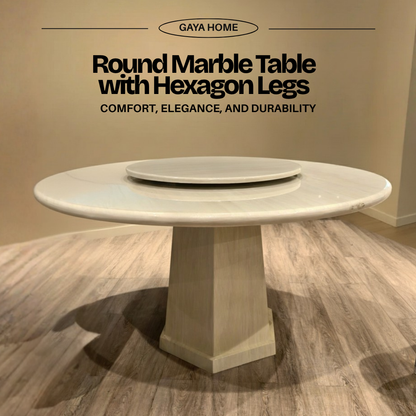 Round Marble Table with Hexagon Marble Legs