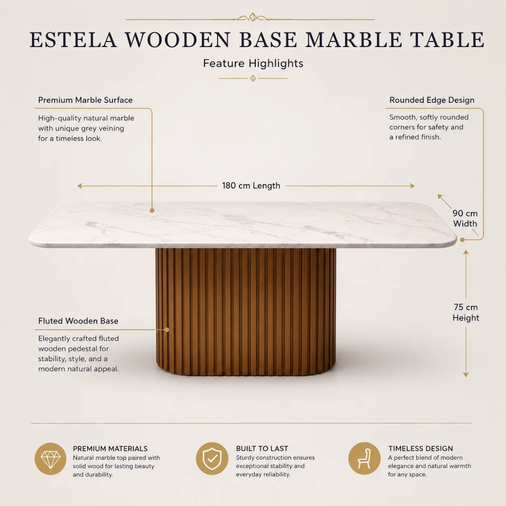 Estela Wooden Base Marble Dining Table (Ellipse-2401)
