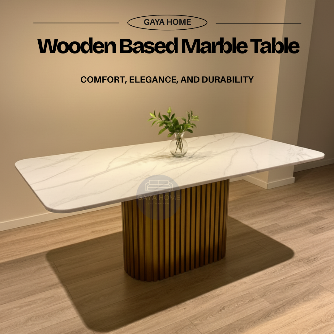 Poko Wooden Based Marble Table