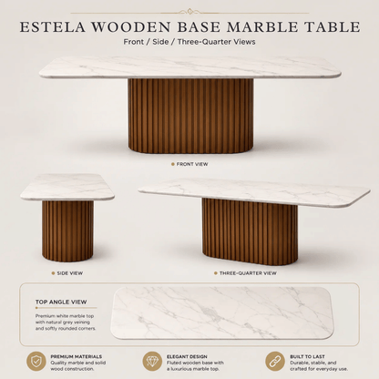 Estela Wooden Base Marble Dining Table (Ellipse-2401)