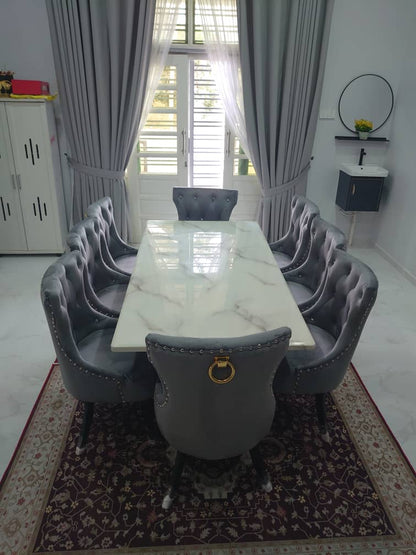 Elegant Butterfly Marble Dining Set with Luxurious Velvet Chairs - Gaya Home