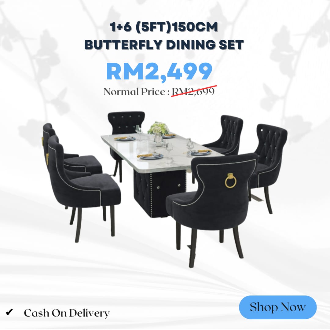 Elegant Butterfly Marble Dining Set with Luxurious Velvet Chairs - Gaya Home