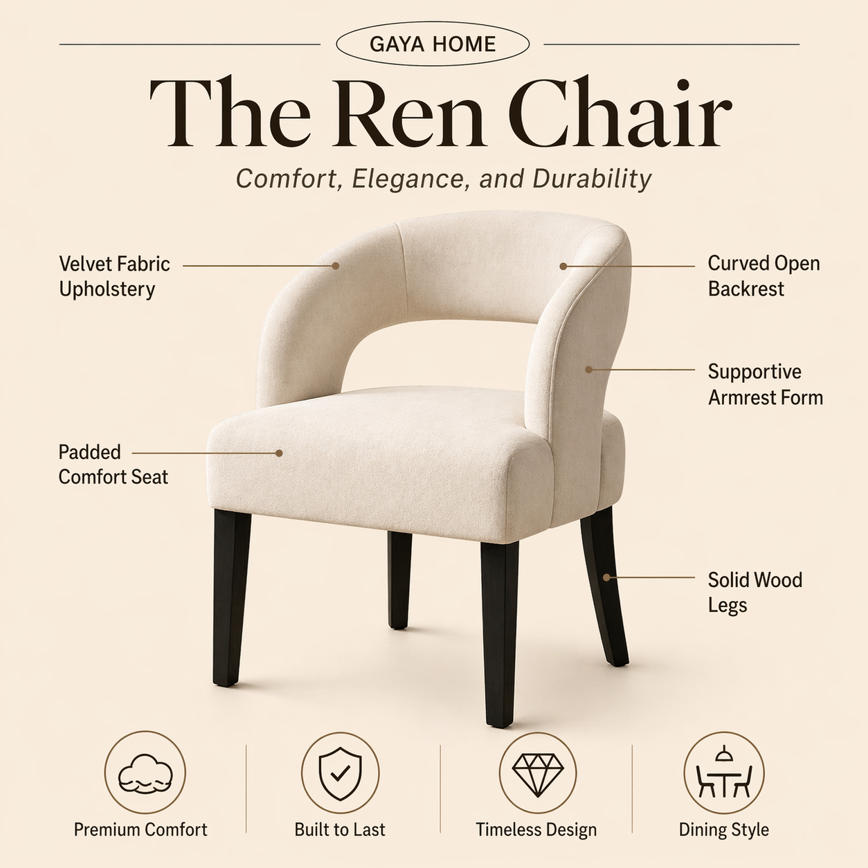 The Ren Chair (ST15) | Premium Curved Designer Accent Chair with Sculptural Cut-Out Back