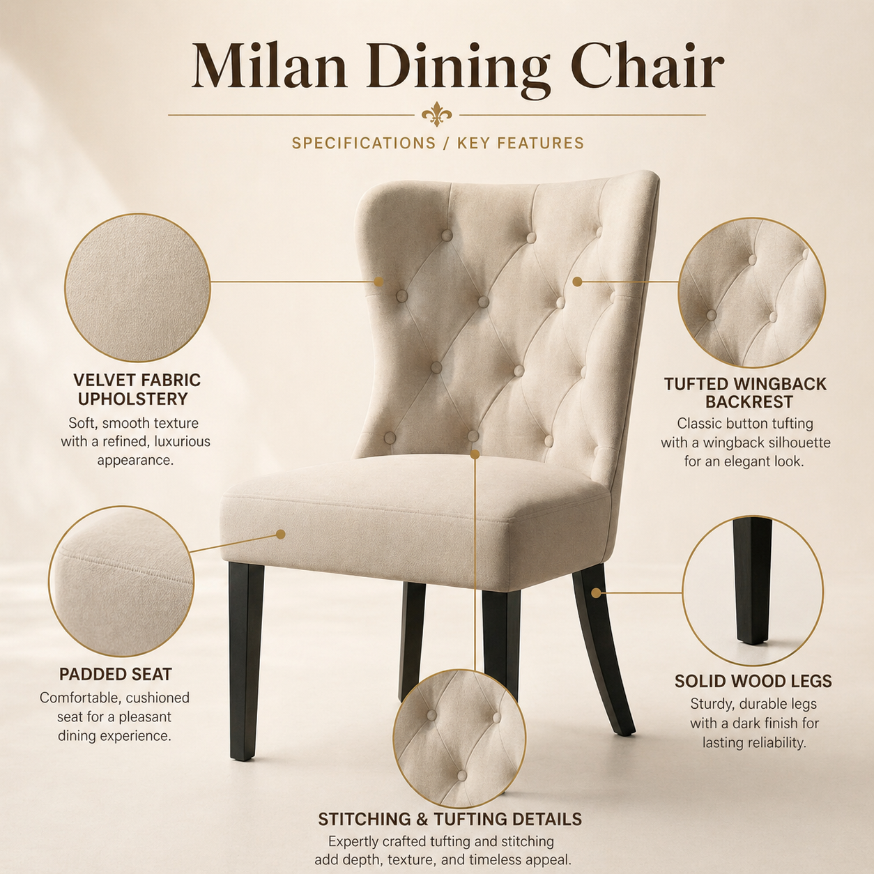 Milan Dining Chair (ST22) | Premium Tufted Wingback Chair
