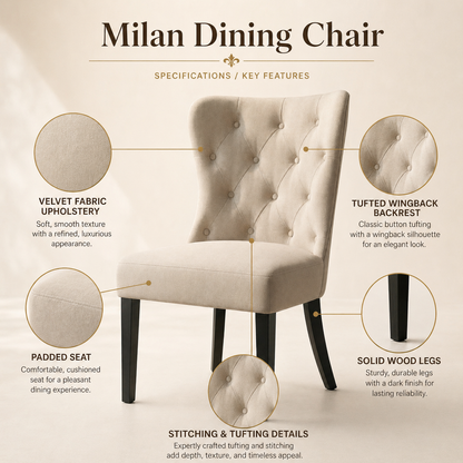 Milan Dining Chair (ST22) | Premium Tufted Wingback Chair