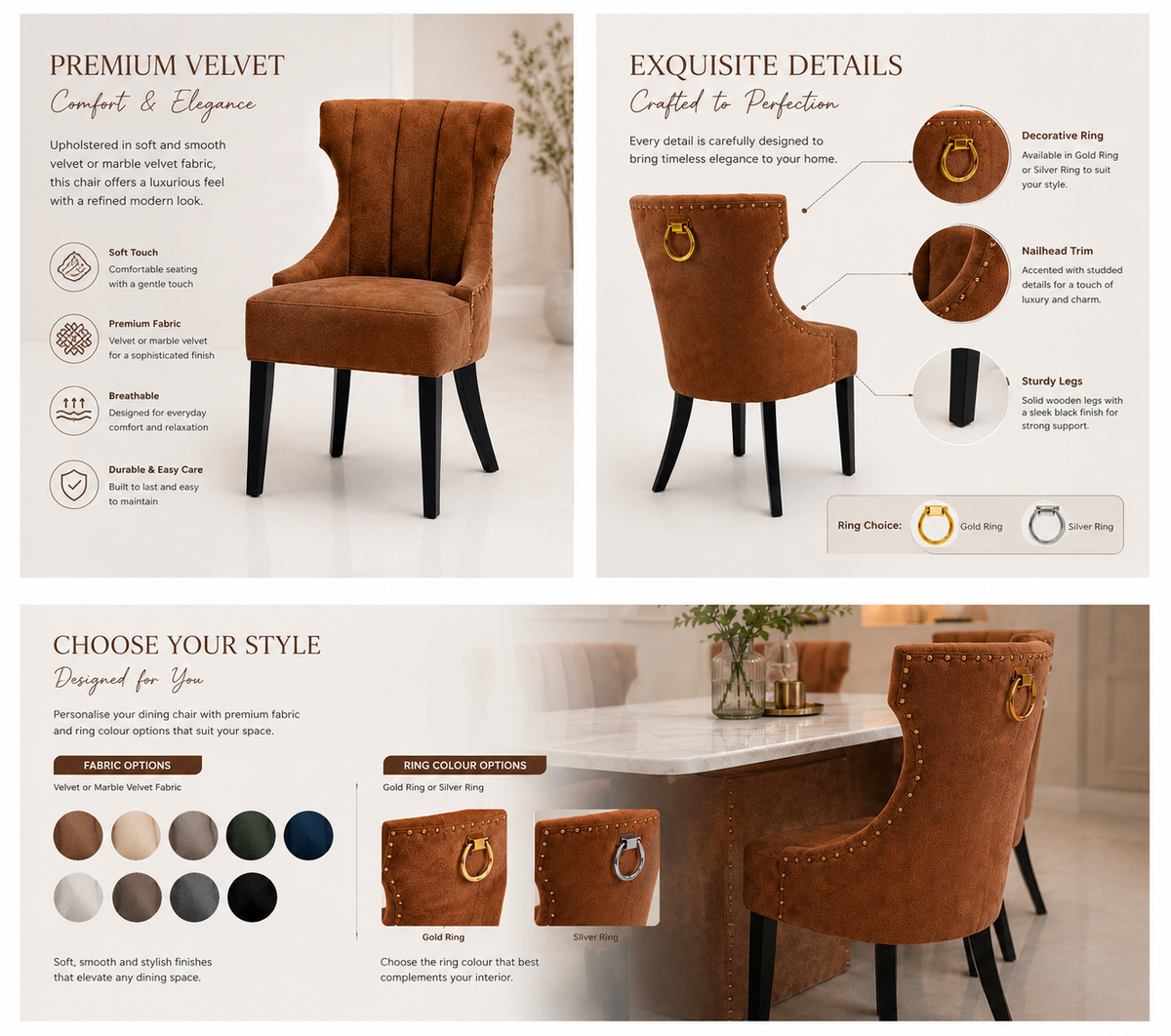 Regalia Chesterfield Marble Dining Set (ST21)