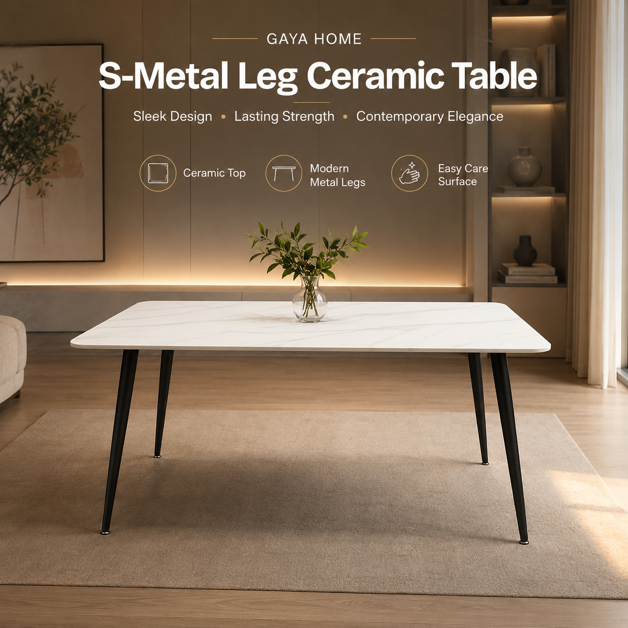 S-Metal Leg Ceramic Table