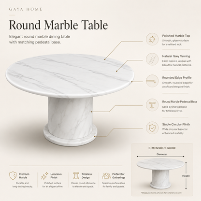 The Ren Dining Set (ST15) | Designer Round Marble Table & Sculptural Cut-Out Chairs