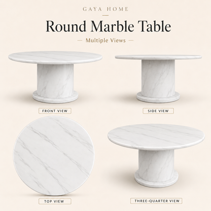 The Ren Dining Set (ST15) | Designer Round Marble Table & Sculptural Cut-Out Chairs