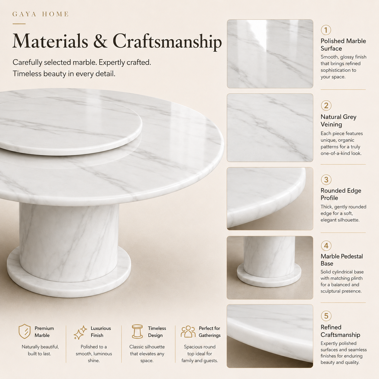 The Ren Dining Set (ST15) | Designer Round Marble Table & Sculptural Cut-Out Chairs