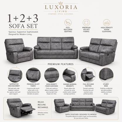 The Arlo Series | Premium 1+2+3 Seater Sofa Set with Single Master Recliner (2206)