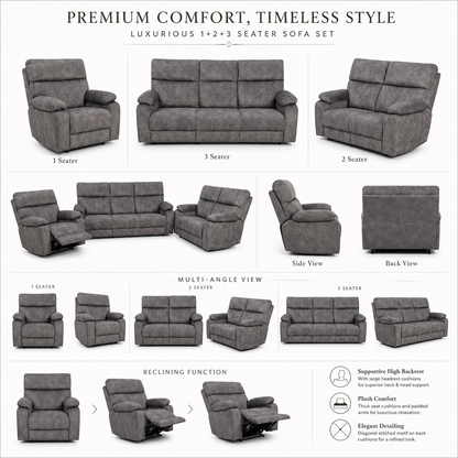 The Arlo Series | Premium 1+2+3 Seater Sofa Set with Single Master Recliner (2206)