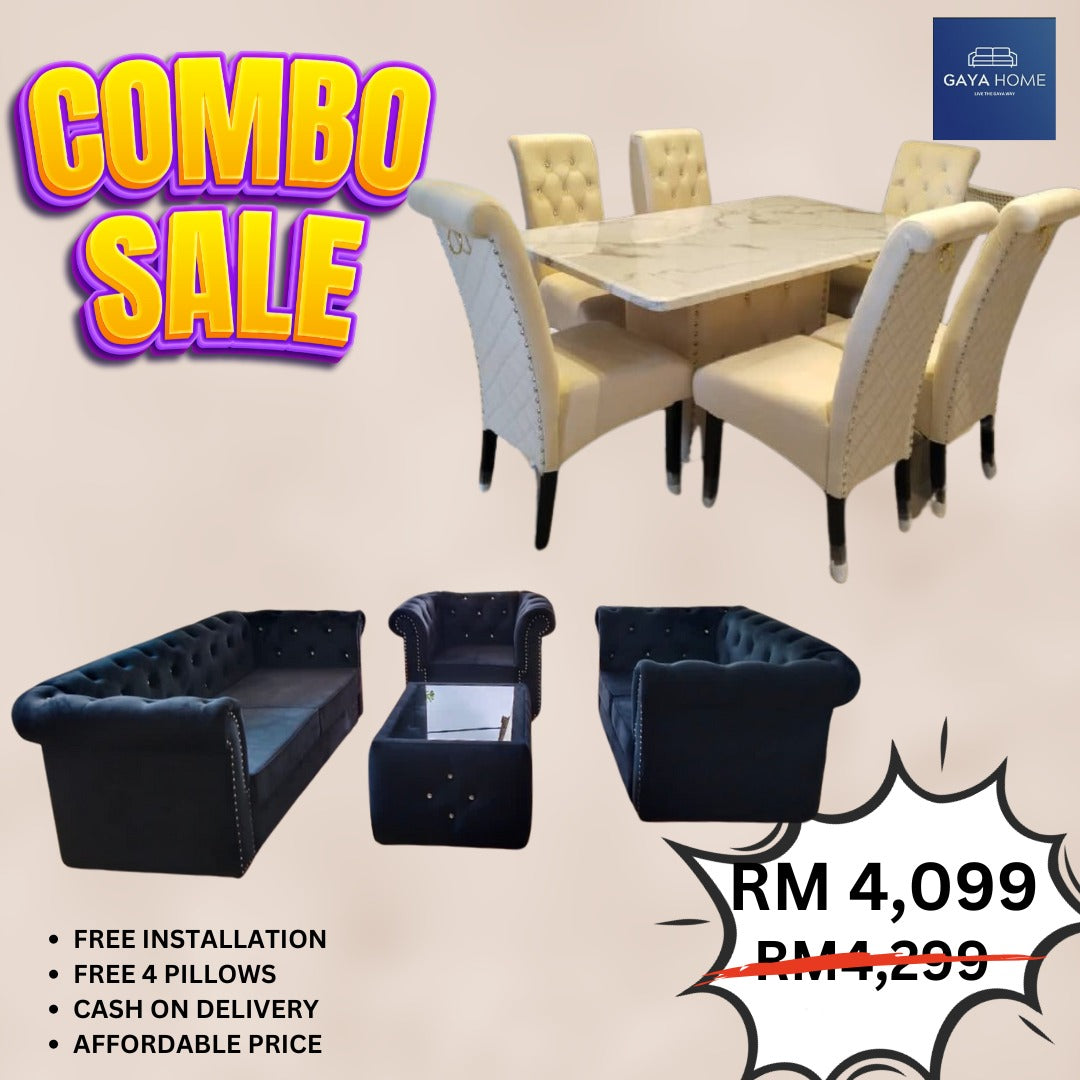 Combo 2 - Chesterfield & Classic Dining Set - Gaya Home