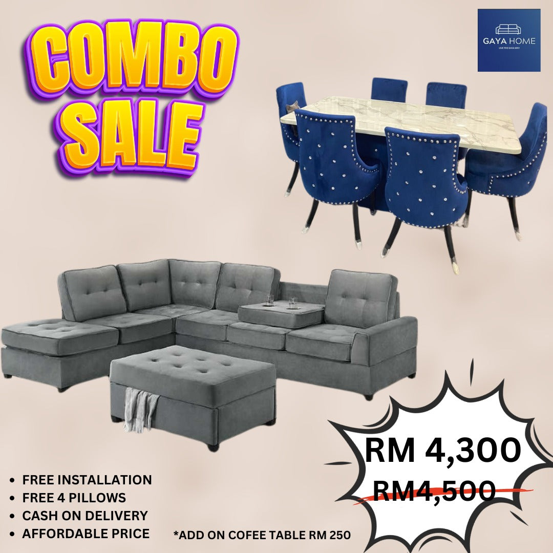 Combo 5 - Corner Sofa & Butterfly Dining Set - Gaya Home