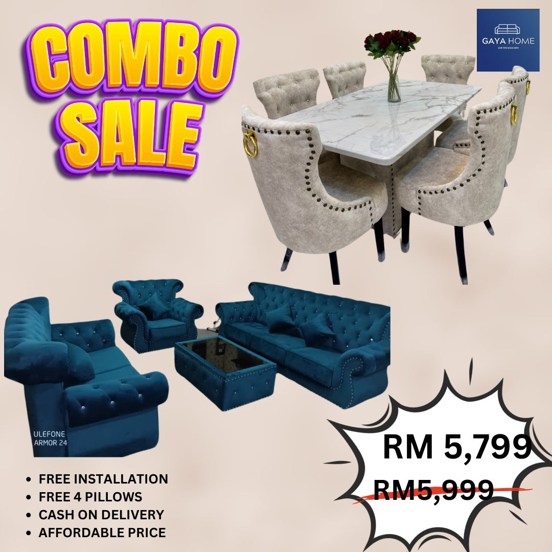 Combo 7 - Ratu Istana Set Sofa & Butterfly Dining Set - Gaya Home