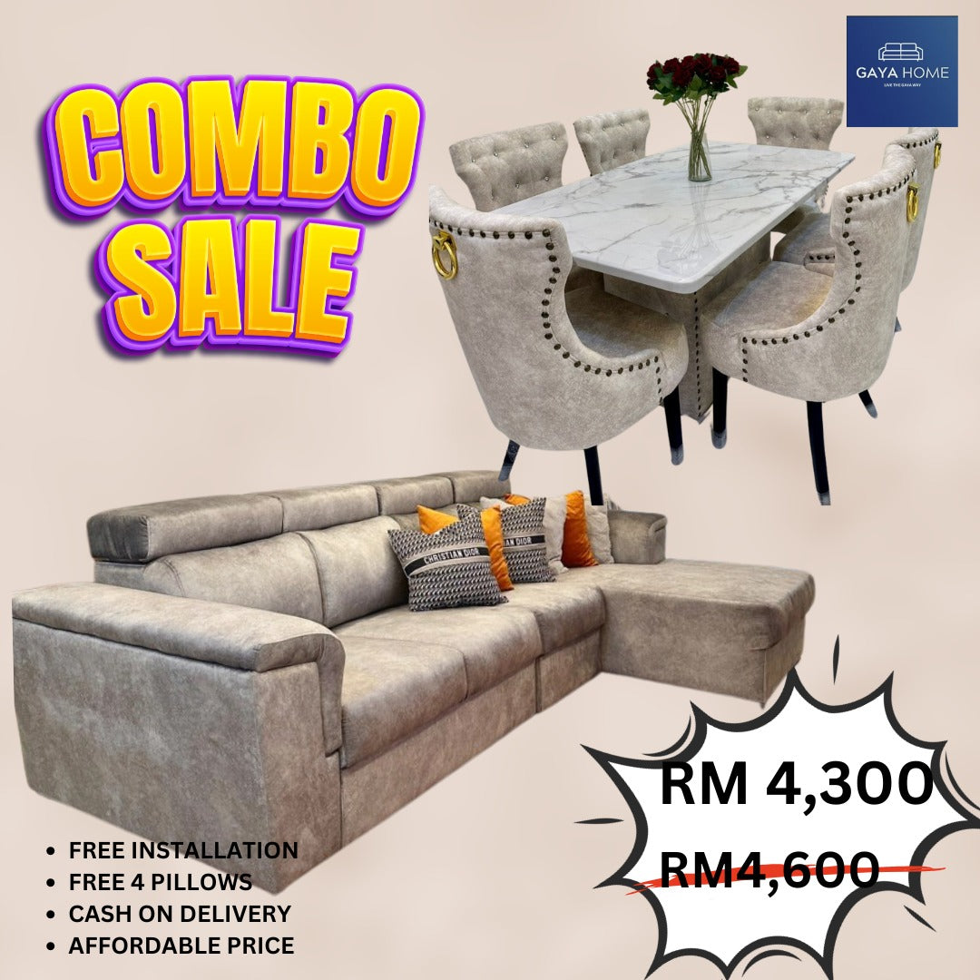 Combo 8 - Easy L Shape Sofa & Butterfly Dining Set