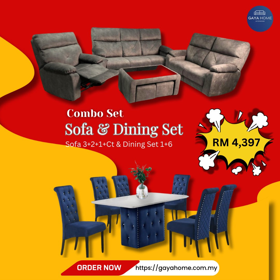 Combo 3 - Recliner Sofa & Classic Dining Set