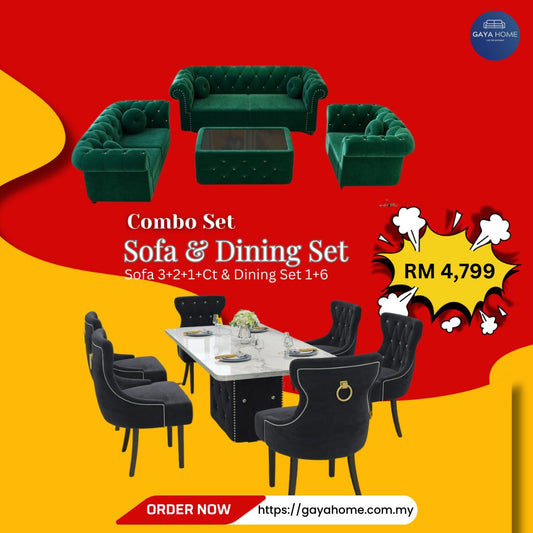 Combo 6 - ClassicChesterfield Sofa & Butterfly Dining Set 6 Chair