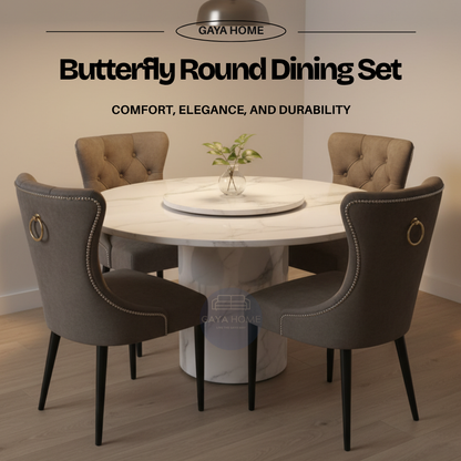 Butterfly Round Full Marble Dining Set