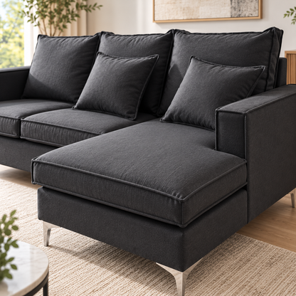 Close-up of CLASS chaise cushion, armrest and linen fabric texture