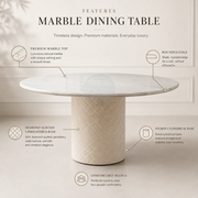 Chester Round Marble Dining Table with Quilted Base