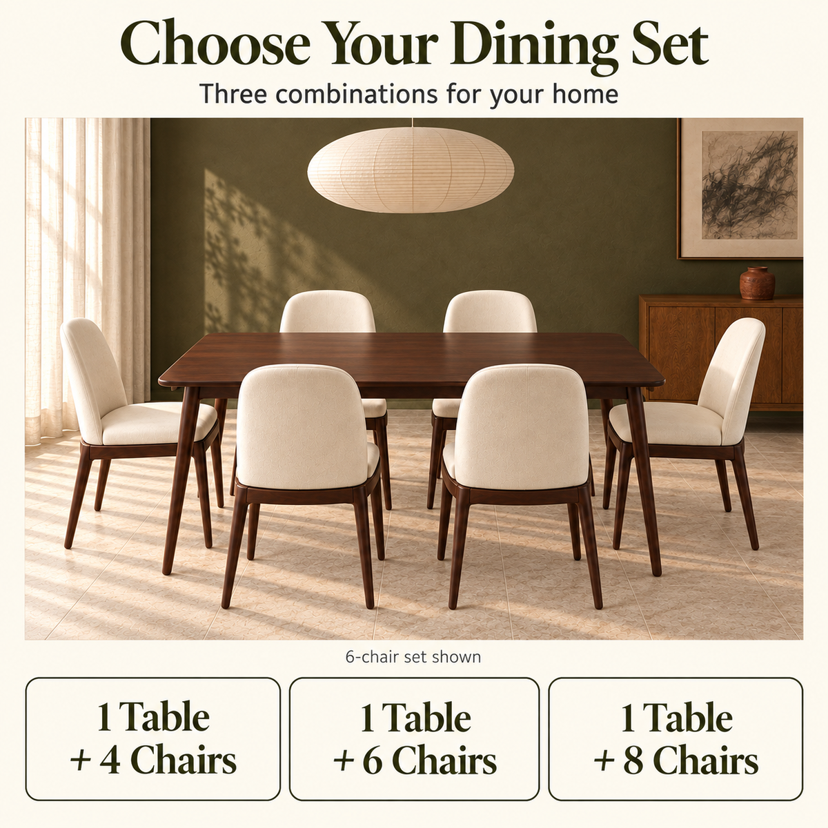 Arden Kayo set options with one table and four, six or eight chairs