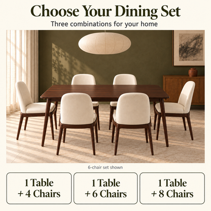 Arden Kayo set options with one table and four, six or eight chairs