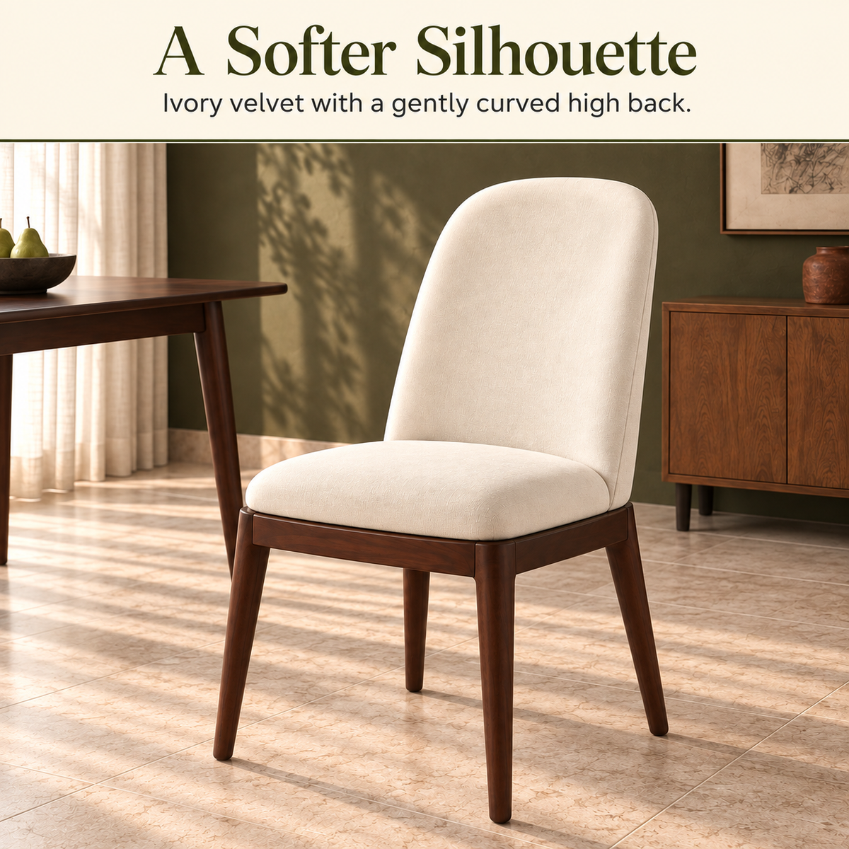 Arden chair with curved high back and dark mahogany frame