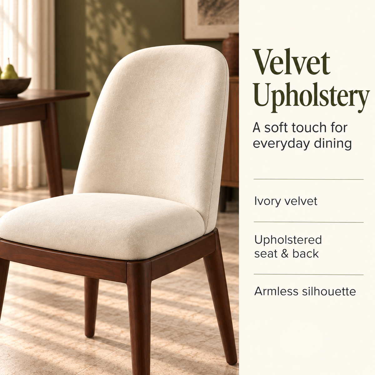 Close-up of ivory upholstered Arden chair seat and back